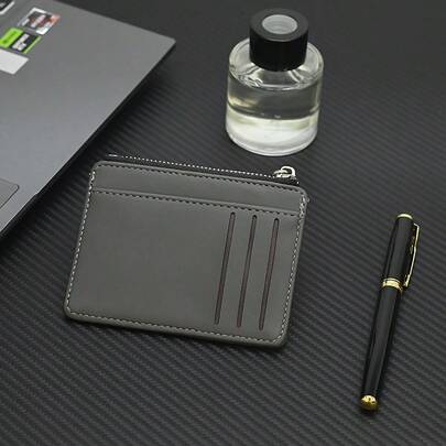 1pc PU Material Zipper Card Holder, Minimalist Business Style PU Card Case, Credit Card Wallet, Coin Purse