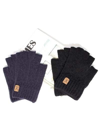 1 par de guantes de punto de medio dedo de unicolor de poliéster (tereftalato de polietileno), unisex para el trabajo de oficina, adecuado para otoño/invierno