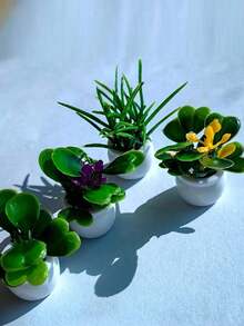 1 Random Artificial Mini Potted Plant Statue, Mini Potted Plant Bonsai, Mini Garden Outdoor Decoration With Fake Flower Pots To Simulate Plants Valentine's Day, Valentine's Day Wedding, Birthday - 綠色 - 查看 6