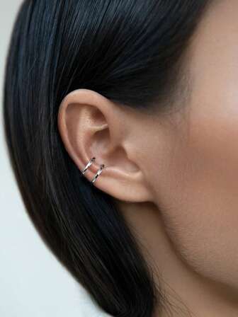 1pc Minimalist Unique Double-Layer 925 Sterling Silver Ear Clips - Perfect For Men & Women Daily Wear & Parties | Ideal Thanksgiving, Halloween & Birthday Gift For Sisters, Friends & Family