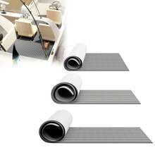 LILIIN Boat Flooring EVA Foam, Self-Adhesive Non-Slip Marine Carpet In Teak Look For Motorboats, Kayaks And Motorhomes, Brown/Dark Grey/Light Grey + Black, 240 X 45 Cm - 淺灰色 - 查看 2
