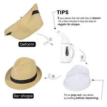 Straw Fedora Hat For Women & Men Foldable Short Brim Trilby Beach Sun Hat - Màu Khaki - Xem 6