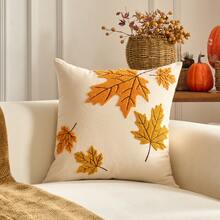 1pc Maple Leaves Embroidered Thanksgiving And Halloween Throw Pillow Case Cover, Decorative Fall Harvest Pumpkins Pillow Cover - Orange Maple Leaf - View 14