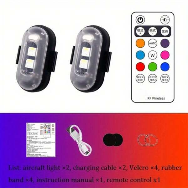 LED Strobe Lights With Remote, 8 Colors Anti-Collision Rechargeable Emergency Warning Flashing Lights For Car, Drone, Motorcycle, Bike