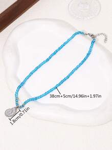 1 Collana con ciondolo a chiocciola marina in acciaio inossidabile, perline di cristallo blu, gioielli da oceano adatti per uso quotidiano, vacanze e feste per le donne