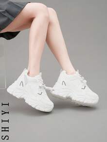 Zapatillas de cuña con cordones casuales y de uso diario para mujer - Blanco - Ver 9