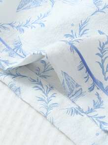 Conjunto de pijama de 2 piezas con camisa de manga corta con bolsillo y cuello de solapa con estampado de árbol de coco y bote, y pantalón corto con lazo, cómodo para uso en interiores/hogar, primavera/verano, para mujer