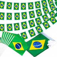 32.8 Pies Bandera de Brasil Banderín con 30 Banderas, 20 Piezas Bandera Pequeña de Brasil de Mano para Eventos Deportivos, Festivales Patrióticos, Día de la Independencia, Fiesta de Fútbol, Decoración Interior y Exterior de Bares