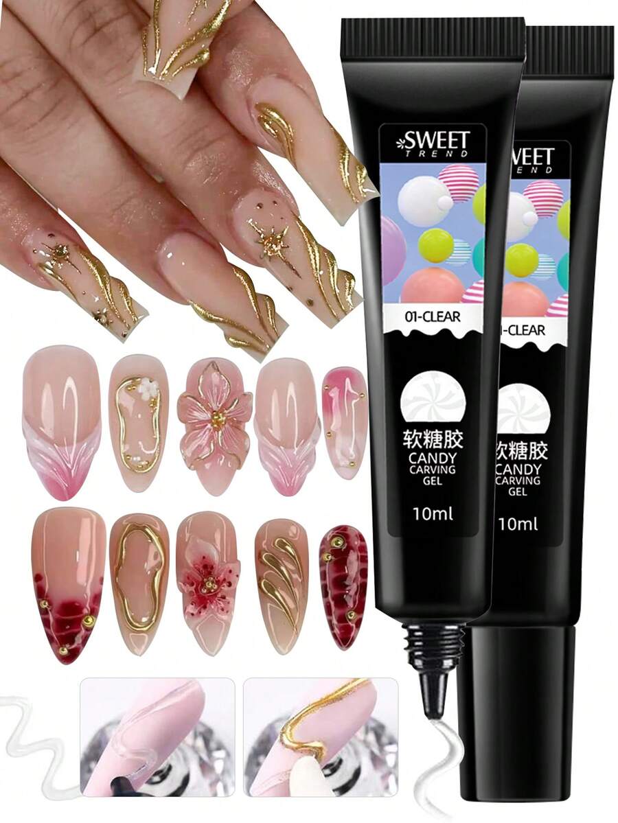 10ml 3D Nail Art Sculpting Gel 1/2 PCS DIY Designs No Wipe Clear Waterproof Sculpting Gel Waterproof Nail Art Design Gel For Intricate Carvings & Shapes - Clear - View 1