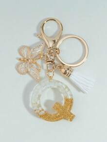 可爱字母钥匙扣，白色钥匙扣，金色箔印大写字母树脂钥匙圈吊坠，蝴蝶流苏挂饰，时尚钥匙扣，女士礼物，钱包包包装饰，父亲节、母亲节、生日、感恩节、圣诞节礼物，创意礼物，带证件套挂绳，汽车配件，包包挂饰 - 白色 - 查看 8