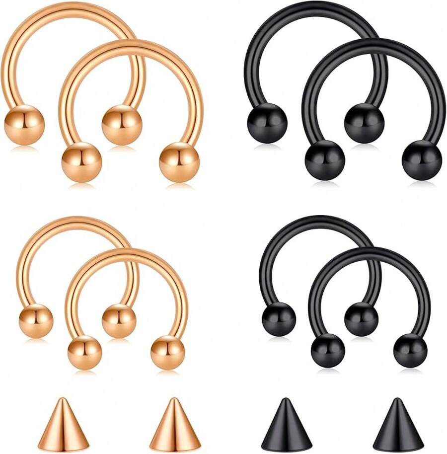 Horseshoe Septum Rings Surgical Steel Nose Piercing Jewelry 6mm-12mm - 20G-8MM 10MM-玫瑰金 黑色 - View 1
