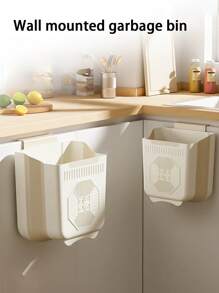 1 件可折叠悬挂垃圾桶，垃圾袋架，适用于厨房橱柜门、浴室、家庭、办公室、汽车、宿舍，时尚灰白配色，欧美时尚设计