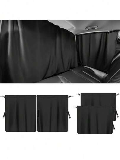 2pcs Partition Curtain + 2pcs Car Window Sunshade, Car Divider Sunshade, Car Privacy Partition Curtain, Rear Shade, Heat Insulation, Blackout