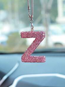 1pc Car Rearview Mirror Decoration With Full Diamond Letters Car Interior Pendant Car Interior Decoration Accessories - Pink - View 11