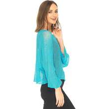 Women Knit Cover-Up, See-Through Solid Irregular Loose Pullover Summer Beach Tops - Blue - View 3