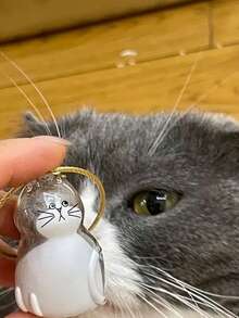 1pc Cute Cartoon Cat Keychain - Clear Oval Keychain Bag Ornament, Suitable For Cat Lovers And Pet Owners Battery-Free Gifts School Car Accessories Goth Y2k - Multicolor - View 7