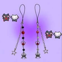 Black And Pink Halloween Spider Pendant Keychain For Cell Phones And Keys Couple - 兩個都 - 查看 1