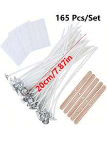 165pcs/Set Candle Wicks, 20cm/7.87in Pre-Waxed Low Smoke Candle Making Kit, Includes 100pcs Wicks, 5pcs Wick Holders And 60pcs Glue Dots, Suitable For Soy Beeswax Candle Making For Adults - White - View 2
