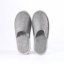 1 Pair Disposable Slippers Linen Hotel Guesthouse Beauty Salon Inn Home Homestay Inn Eva Non-Slip Bottom Slippers Suit For EUR35-45(Grey/Beige)