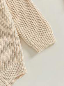 Baby Girl Christmas Romper Loose Fit Letter Bow Embroidery Ribbed Long Sleeve Infant Winter Sweater