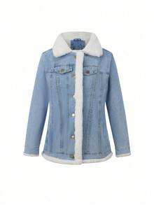 Risissida Women's Casual Denim Jacket With Pockets, Perfect For Fall/Winter Commuting - Versatile And Stylish - Blue White Fur Collar - View 4