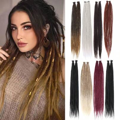 18 Inch / 24 Inch Dreadlock Extensions 0.6 Cm Width 20 Strands-Natural Black, Soft Hippie SE Dreads Synthetic Loc Extensions For Women And Men