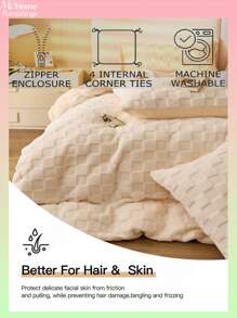 3 pièces Ensemble de literie blanc crème pour enfants/étudiants, incluant une housse de couette en velours cristallin et une taie d'oreiller, convient pour la chambre, lavable en machine
