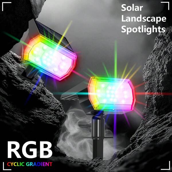 RGB Solar Lights, Waterproof Solar Lights, Solar Outdoor Lights, Wall Light/Lawn Light Dual Use, Intelligent Color Changing Light, Solar-Powered Color-Changing Spotlight, 7 Modes - Multicolor Solar Light, Outdoor Party Courtyard Lights, Ideal For Christmas, Walkways, Pools, Gardens, Driveways, Christmas Decorations.
