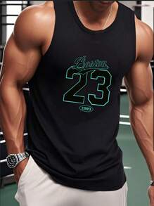 Ärmellose Boston 23 Muster Athletik Tank Top für Herren - Ärmelloses Fitnesstraining, bedrucktes ärmelloses Tank Top, Herren Tank Top, Sportbekleidung, Fitnessbekleidung, Trainingskleidung