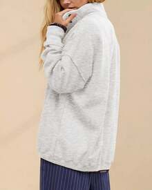 Women's Oversized Casual Long Sleeve Button Henley Neck Pullover Sweatshirt Fashion Outfits - Cà phê - Xem 8