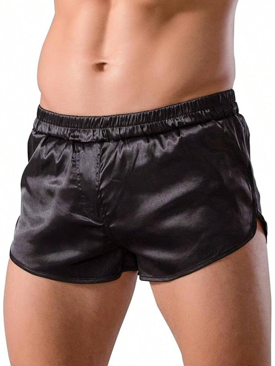 Mens Satin Silk Boxers Sexy Lounge Shorts 3 Inch Inseam Pajama Bottoms ...