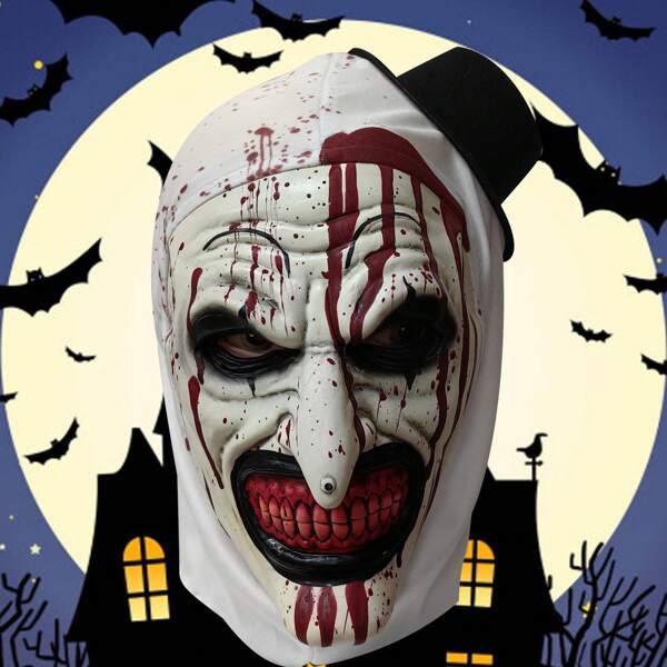 Máscara de Terrifier Art the Clown, máscara de látex de lujo y completa para cabeza, espeluznante, disfraz de payaso para Halloween, máscara de Joker espeluznante, decoraciones y suministros para fiesta de Halloween
