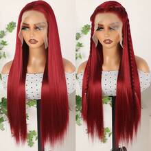 13X6 Free Part Platinum Blonde Lace Front Wigs 28 Inch Pre Plucked Long Straight Hair Wigs Glueless Soft Ash Blonde Colored Wigs Heat Resistant Fiber Hair Synthetic Lace Front Wigs For Women For Daily Christmas Party Cosplay Use - Đỏ sẫm - Xem 4