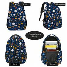 2PCS Back To School Backpack For Boys Girls, Feature Creative Printing Backpack For Teens Elementary Middle High School Students, Large Capacity 16 Inch School Bags With Lunch Box - Football - View 3