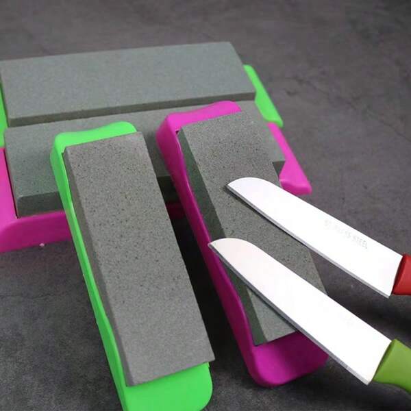 1 pieza Piedra de afilar cuchillos de cocina, de doble cara con base, afilador manual de cuchillos para verduras/frutas, para cuchillos de acero inoxidable en el hogar