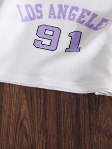 2pcs/Set Girls Letter Printed Long Sleeve Sweatshirt And Striped Pants Casual Outfit, Autumn