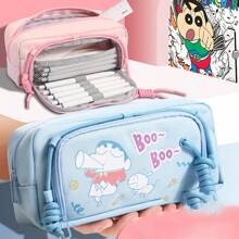 CRAYON SHINCHAN Estojo oficial Crayon Shin-Chan de 1 peça, design multicamadas de grande capacidade, feito de tecido de qualidade, impressão nítida, armazenamento compartimentado, material escolar essencial, estojo para lápis, mochila escolar