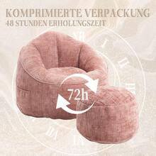 Sofa Bed Bean Bag, Comfortable Recliner Chair With Footrest, Breathable Chenille Fabric, Side Pockets