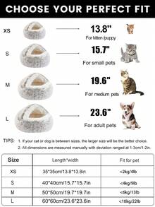 1pc Plush Round Pet Bed, Fluffy Soft Cat Bed, Donut Pet Cushion, Winter 2 In 1 Cat Bed, Warm Sleeping Bag Sofa Cushion - Coffee Brown - View 2