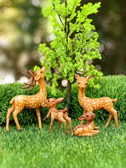 4 件可爱迷你鹿雕像，树脂动物 DIY 装饰，微型景观配件，微型花盆，假山，罐子，景观雕像，适用于室内外花园、庭院、草坪装饰、家庭桌面娱乐小装饰品