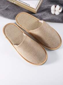 1 Pair Disposable Slippers Linen Hotel Guesthouse Beauty Salon Inn Home Homestay Inn Eva Non-Slip Bottom Slippers Suit For EUR35-45(Grey/Beige)