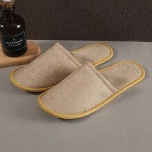 1 Pair Disposable Slippers Linen Hotel Guesthouse Beauty Salon Inn Home Homestay Inn Eva Non-Slip Bottom Slippers Suit For EUR35-45(Grey/Beige)