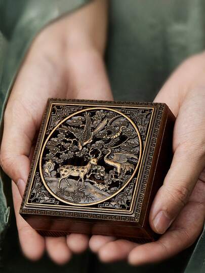 1pc Square Incense Burner - Crane And Deer Design Creative Home Decoration Gift, Ideal For Desktop And Room Aromatherapy, Living Room Decoration, Yoga Meditation Ornaments, Holiday Gifts