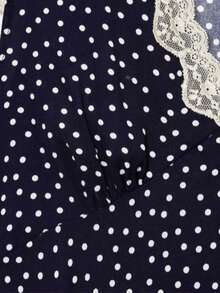 Deeka Summer New Women's Fashion European American Style French Vacation Lace Polka Dot Patchwork Dress Elegant - Navy Blue - View 4