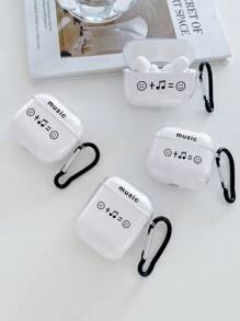 笑脸和字母印花耳机盒，透明耳机盒，带 1 个钥匙扣，兼容 AirPod 保护套、耳机、Pro（第二代）、3、Pro、1/2、4 - 創意音樂表情塗鴉 - 查看 6