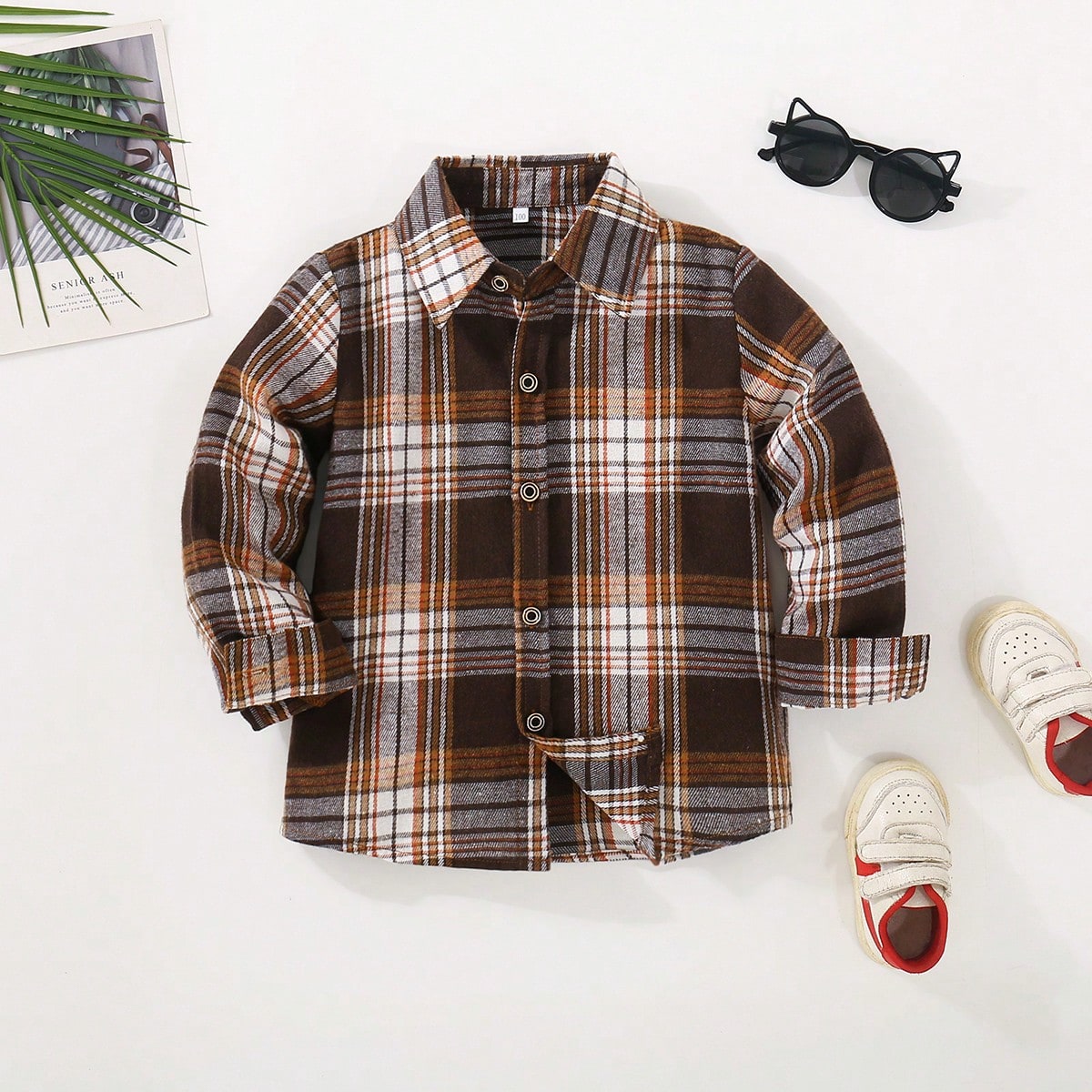 Camiseta casual de manga larga a cuadros a metricmetrical Colar para niños pequeños, otoño