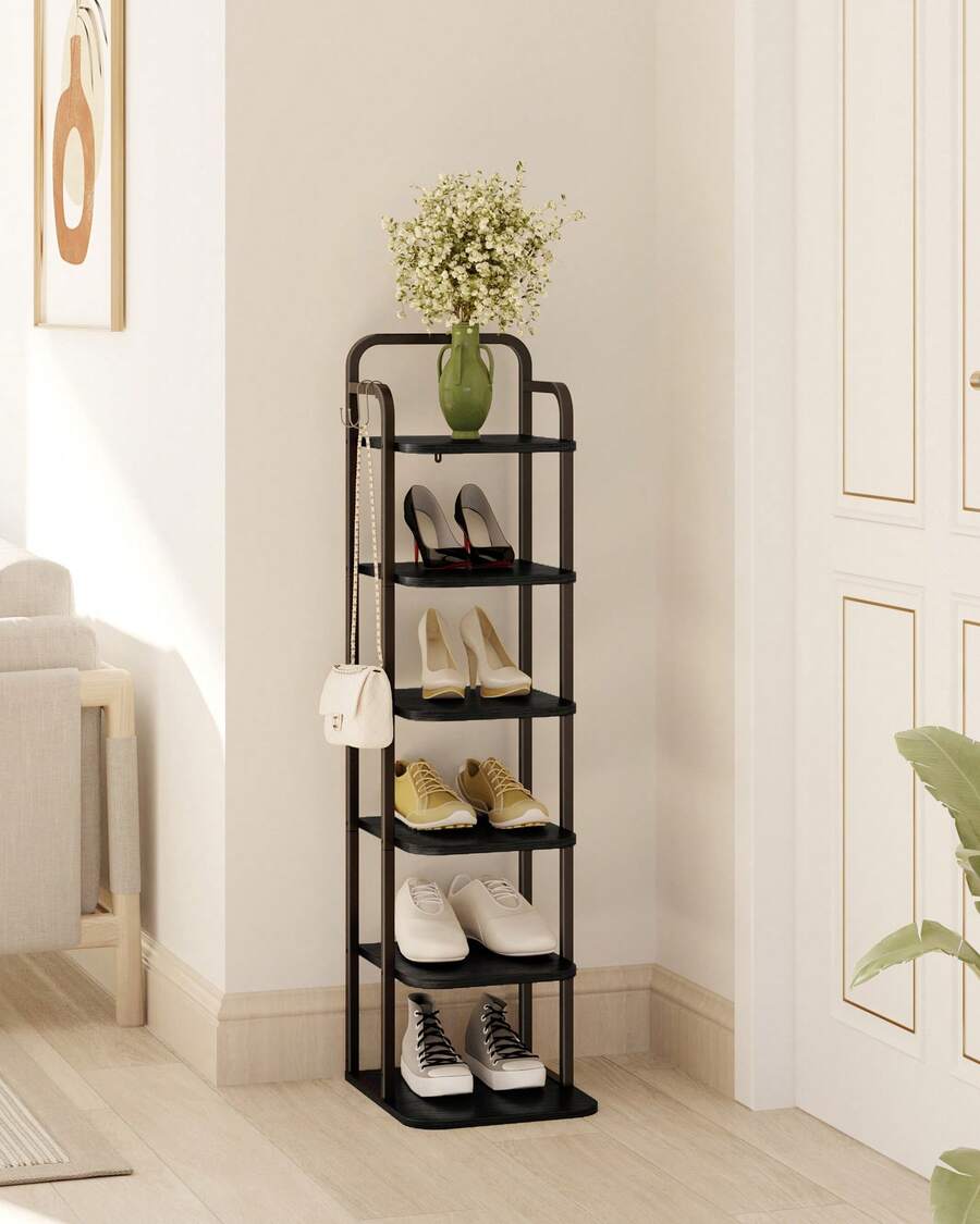 HaluPeit Vertical Shoe Rack, 6-Tier Shoe Racks, Shoe Tower For Small Spaces, Freestanding, Adjustable, Space Saving, Black - Black - View 1