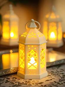 1 件北欧蜡烛灯，六角形风灯装饰，LED 电子蜡烛小夜灯，复古烛台装饰道具，适用于万圣节、圣诞节、感恩节、情人节、斋月等节日以及日常礼物 - 單色 - 查看 2