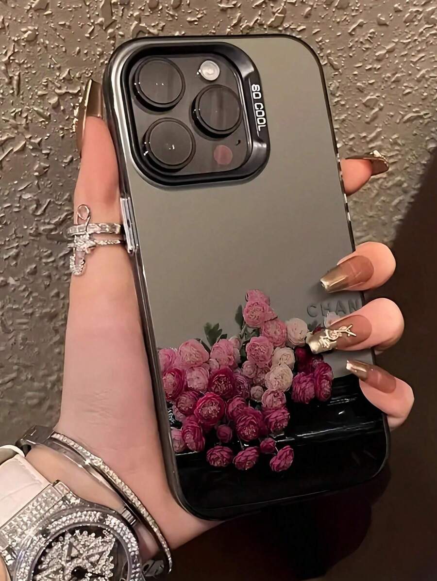Funda de teléfono con revestimiento chapado colorido y diseño a prueba de golpes, pintada con rosa negra, adecuada para 15, 16, 16 Pro Max, 14 Pro Max, 13, 11 Pro, 12, XR, 7/8, Galaxy A13 4G, A14, A04, A34
