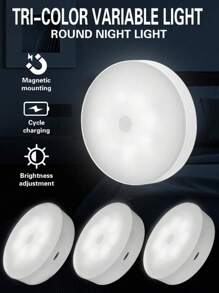 1个/3个可调光LED触摸夜灯 - 柔和暖白光和日光亮度可调，适用于卧室、走廊、卫生间、客厅、衣柜、橱柜等场所的装饰照明。设计紧凑，易于安装。USB充电便携式橱柜灯/壁灯。